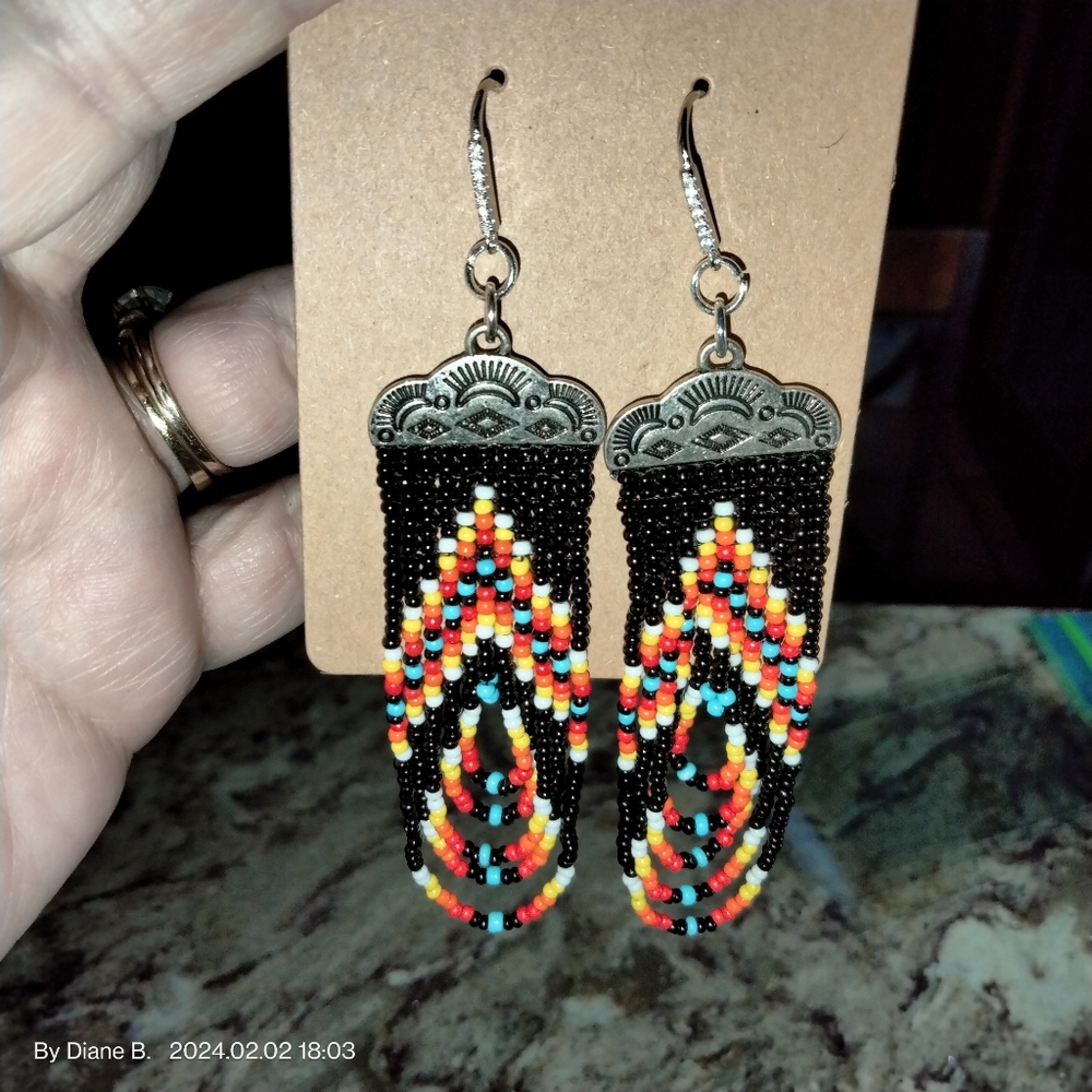 925 Sterling Silver Native American Inspired Earrings NWOT